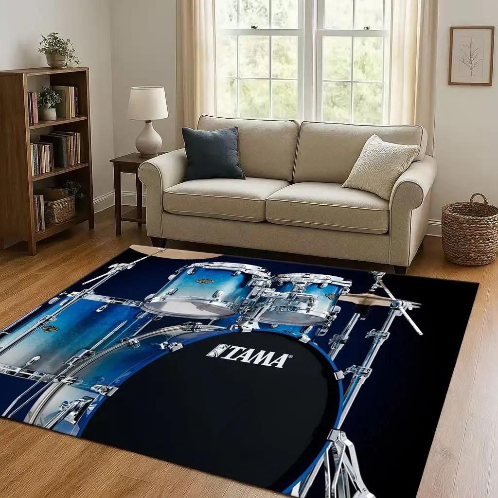 Retro TAMA Drum Kit Drum Set Music Instruments Living Room Non-Slip Area Rug Carpet for Bedroom Playroom Sofa,Home Decor Doormat