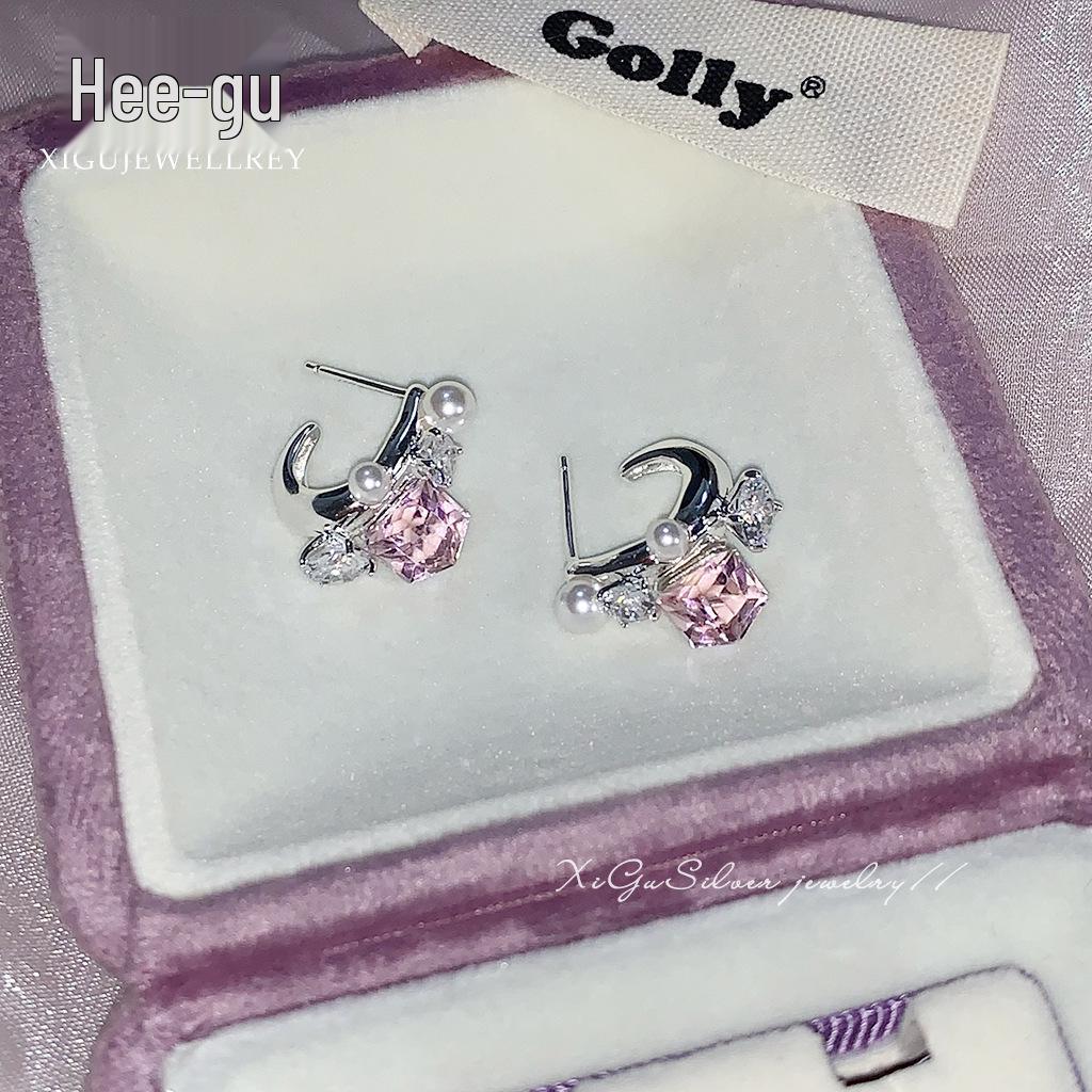 

TH0237 S999 Silver Needle Crystal Sparkle Square Earrings – Sweet & Cool Niche Style Studs Crystal Powder Sugar Stud Earrings