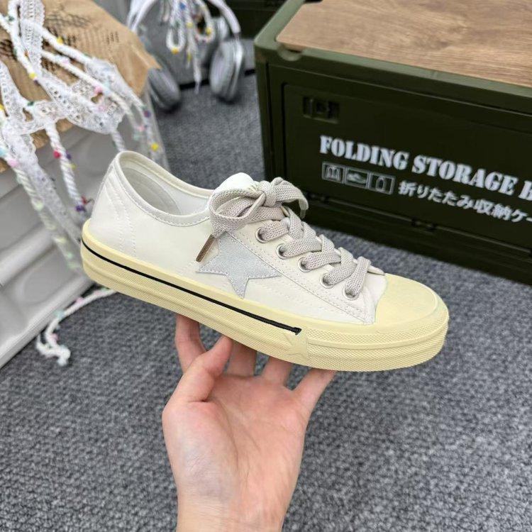 

Ретро кроссовки с круглым носком, низкие, универсальные, со звездой, повседневные, спортивные, кеды для скейтборда, весенне-осенние женские парусиновые туфли, новая женская обувь 2025 40 бежевый