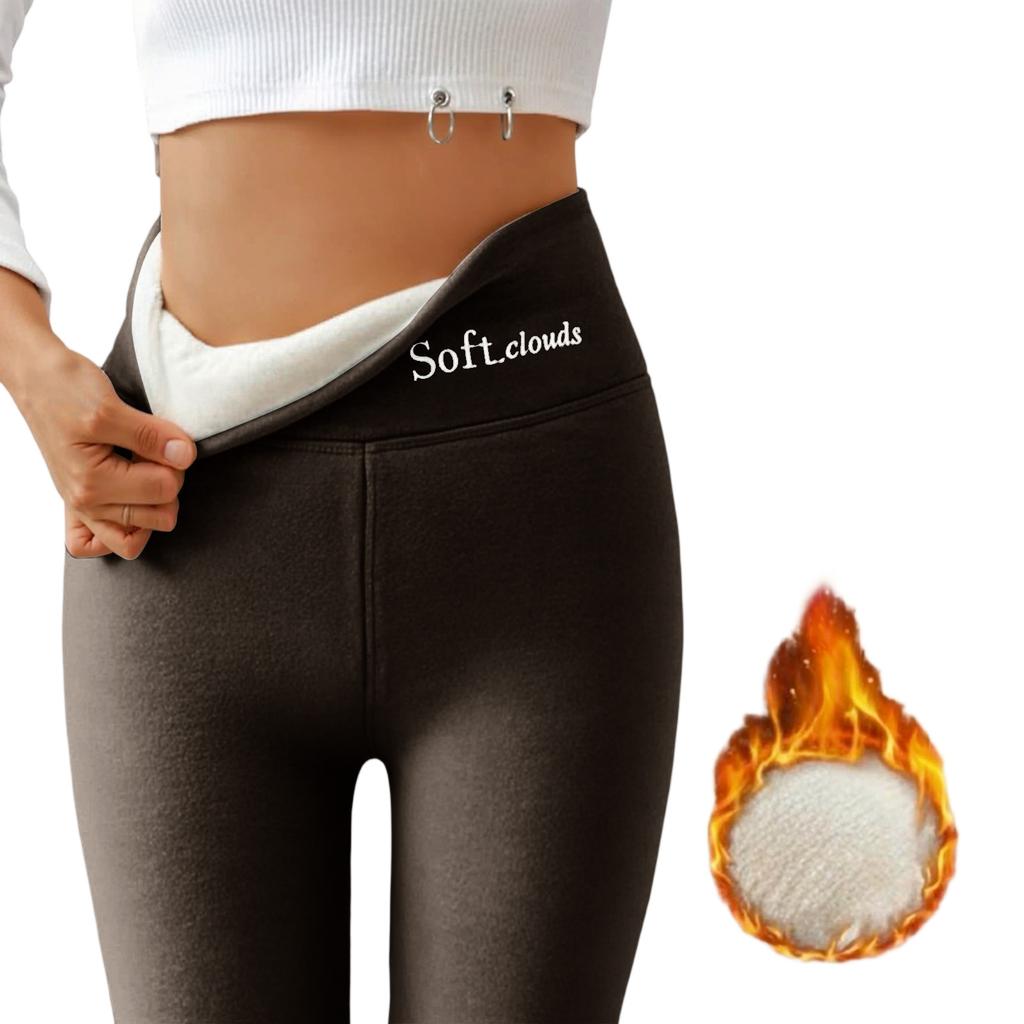 Women's High Waist Embroidered Thermal Fleece Lined Leggings Winter Warm High Stretch Skinny Yoga Pants