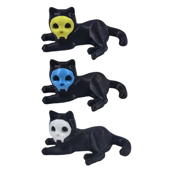 Cat Pen Holder 3D Printed Black Cat Ornament Cat Figurine with Detachable Skull Mask for Home Office Desk Halloween Decoration