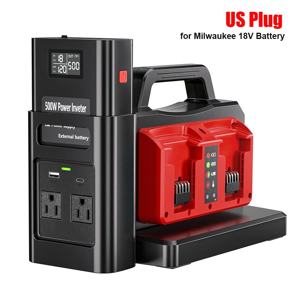 NEW Power Inverter AC111V/ 111V for Milwaukee 18V Battery with USB Type-C DC Cigarette lighter Port Output Outdoor Power Station
