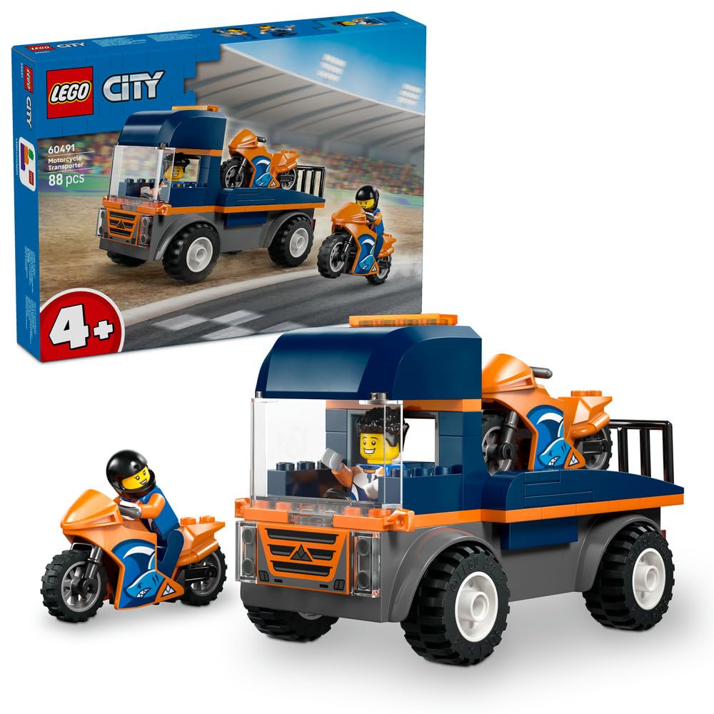 Конструктор LEGO City Мотоциклетный транспортер 60491 Машинки Строительные блоки Обучающий для детей Мальчиков Девочек Возраст 4-6 Стильный интерьер