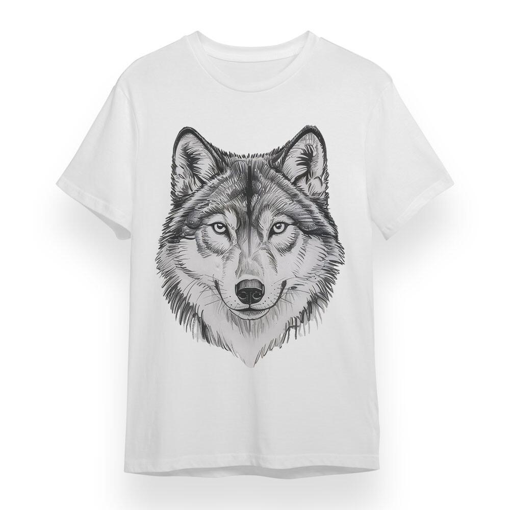 Men's T-shirt With Black Wolf Head Art Graphic Unisex 100% Cotton Oversize Tee
