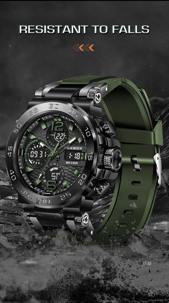 Men's Dual Display Waterproof Silicone Sport Watch with Calendar & Luminous Features