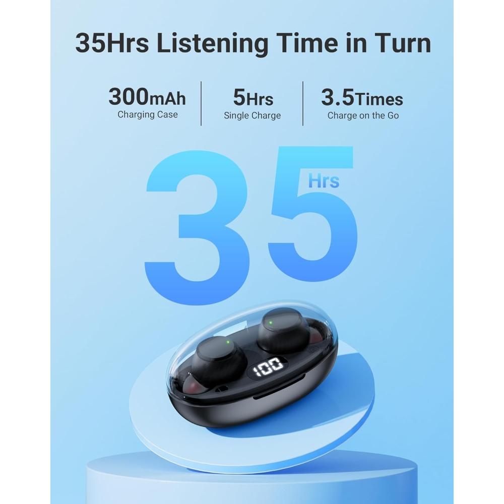 Wireless Earbuds Bluetooth 5.4 Headphones with Mic LED Power Display IPX7 Waterproof Earphones for Phone Sports Exercise Running Working Gym TV PC 