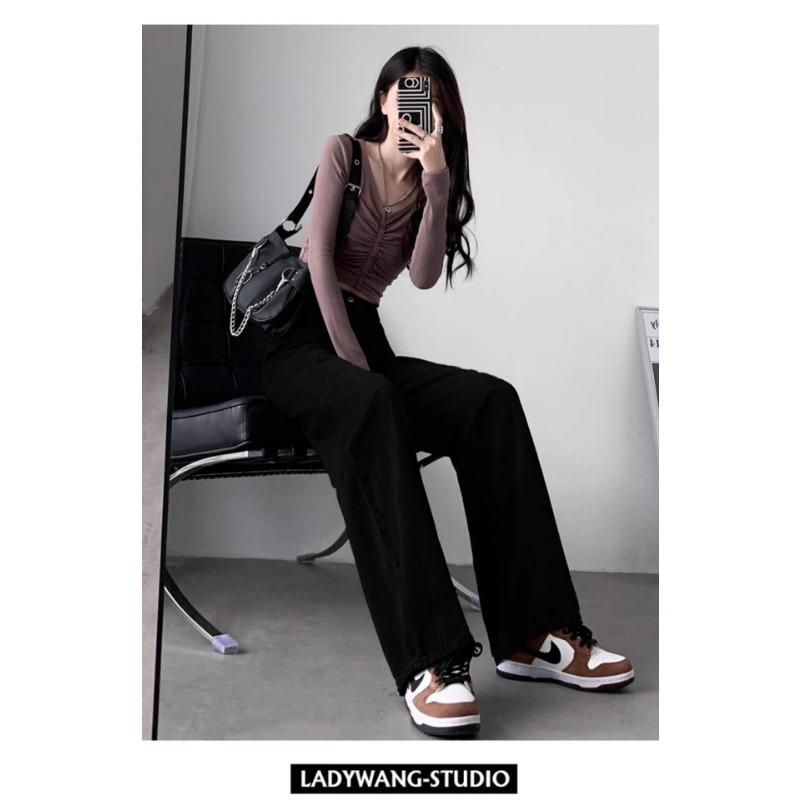 

Черные прямые джинсы для женщин с осенне-зимним плюшевым начесом, с высокой посадкой, для фигуры типа груша , с полными ногами, широкими бедрами, приталенного кроя, широкие штаны XXL