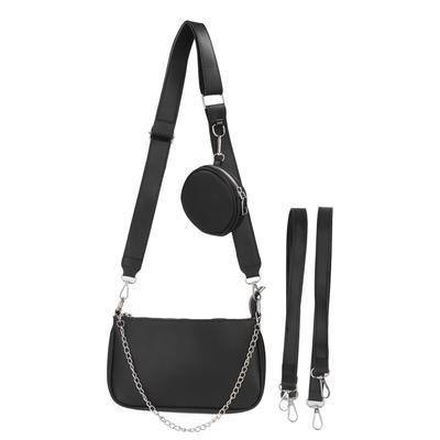 3 In 1 Women Shoulder Bag 3 Straps Adjust Length PU Leather Messenger Bag with Small Round Bag Black Free Size