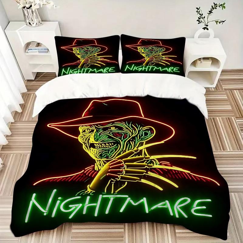 3pcs A Nightmare on Elm Street Bedding Set, Soft Polyester Duvet Cover and Pillowcases Machine Washable Seasons all suitable 75