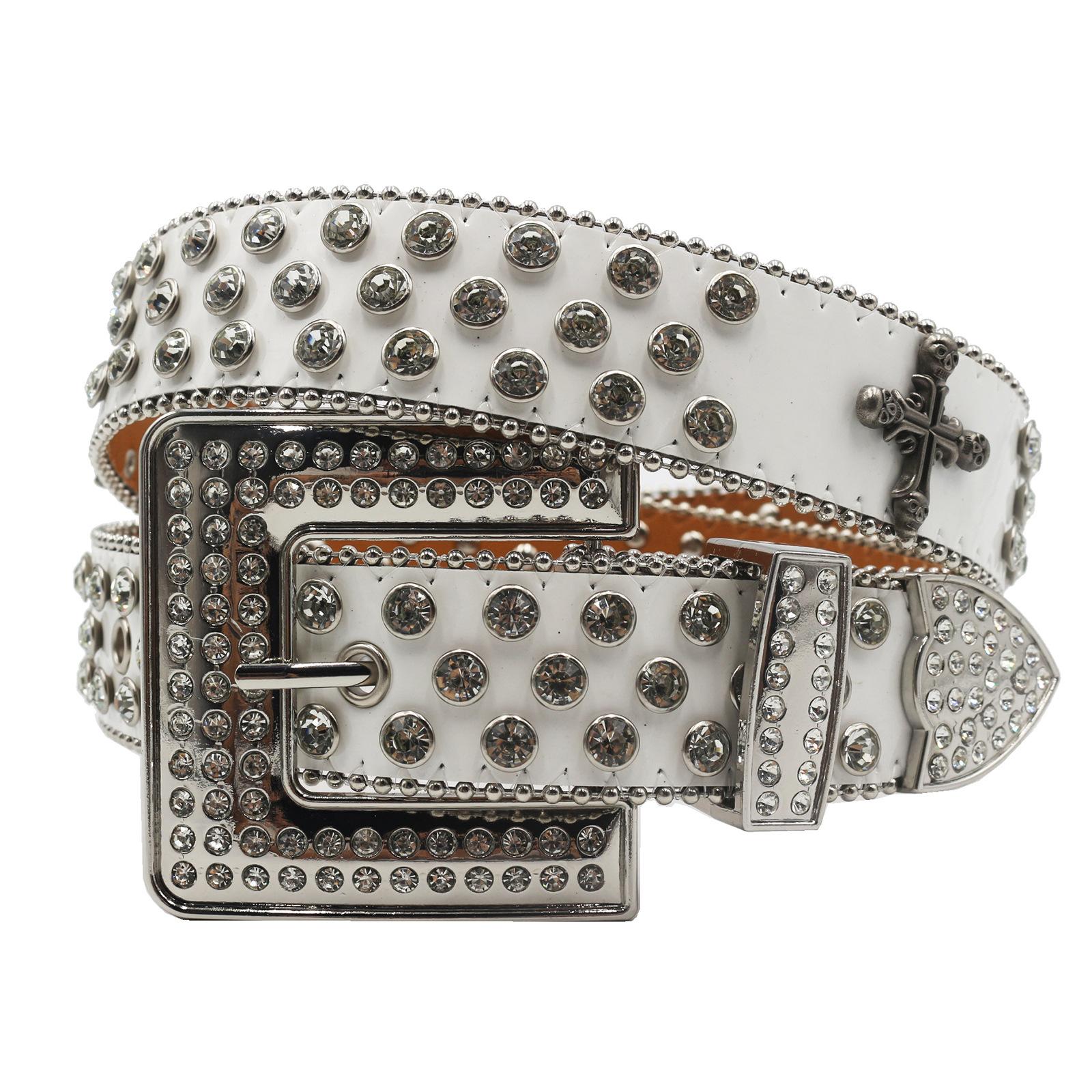 

Квадратная пряжка со стразами Западный страз Джинсовый трендовый ремень Вечеринка Сцена Дизайн Крест 125cm