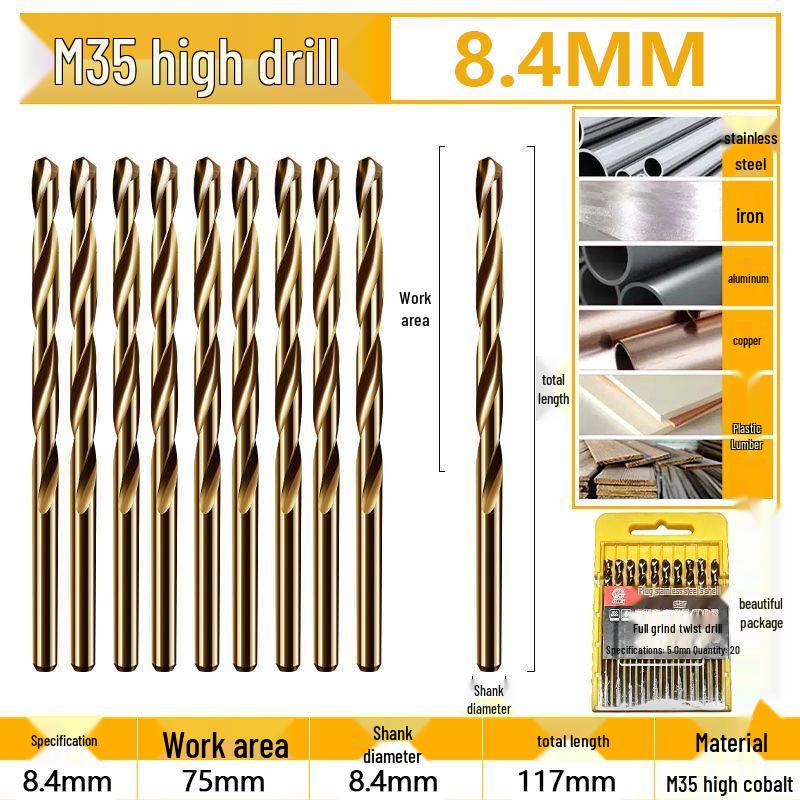 Burghiu elicoidal M35 Cobalt pentru tablă metalică din oțel inoxidabil de înaltă duritate.