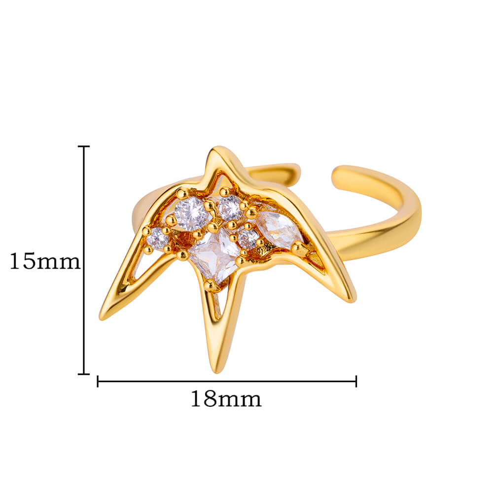 Geometric Zircon Swallow Ring for Women Gold Color Stainless Steel Opening Ring Aesthetic Wedding Christmas Jewelry Gift