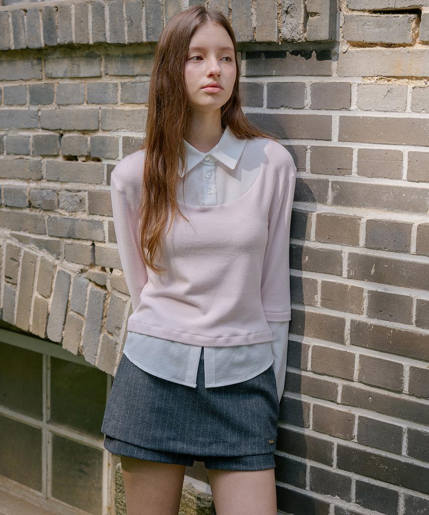 Letter From Moon Striped Layered Skirt Pants (Charcoal)