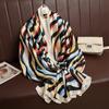 Spring and Summer Colourful Stripes Liqin Satin With Printed Medium Long Silk Scarf Ladies Shawl