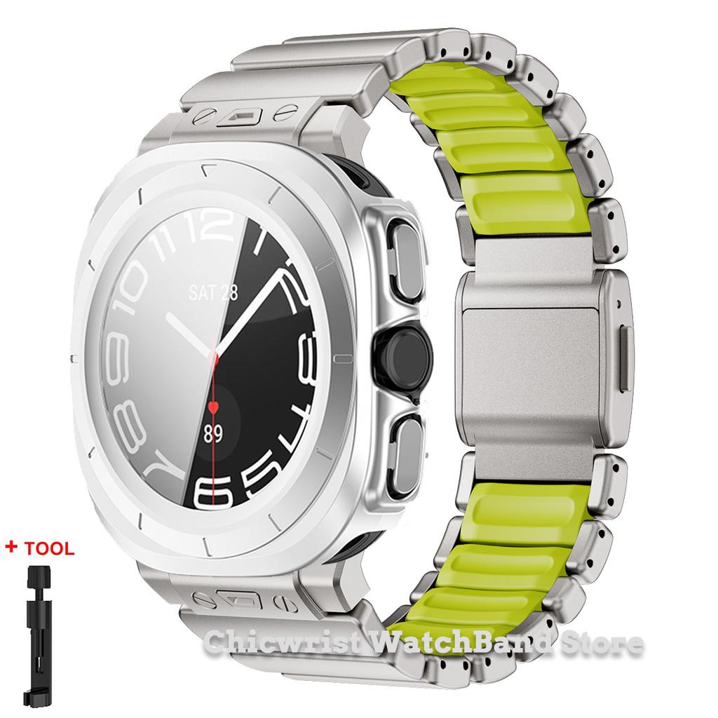 Armband+Hülle für Samsung Galaxy Watch Ultra 2025/7 ultra Edelstahl Gummiarmband Gehärtetes Glas Displayschutz Hülle aus Hart-PC