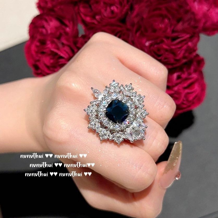 Sri Lanka Blue Snowflake Gemstone Earrings, Court, 18K Gold-Plated, Vintage Floral Zircon Necklace.