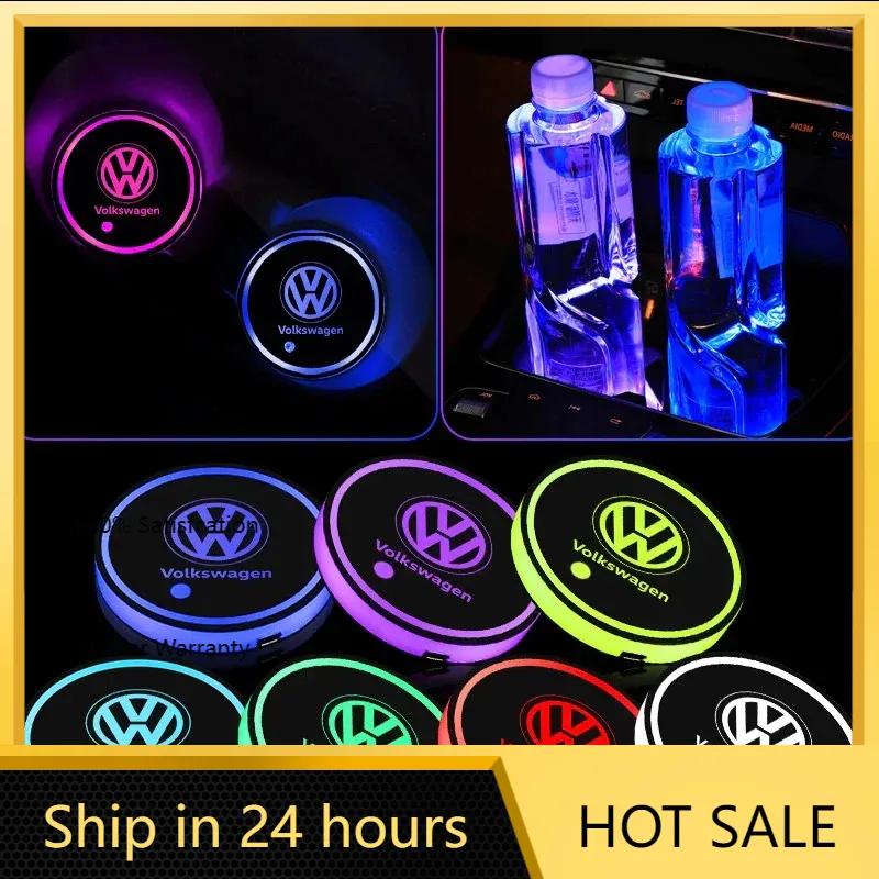 For VW VOLKSWAGEN New 2PCS Volkswagen 7-Colors Ambient Light Car Water Coaster for VW Golf 6 7 MK4 TSI TDI Magotan B5 B6 B7 GTD