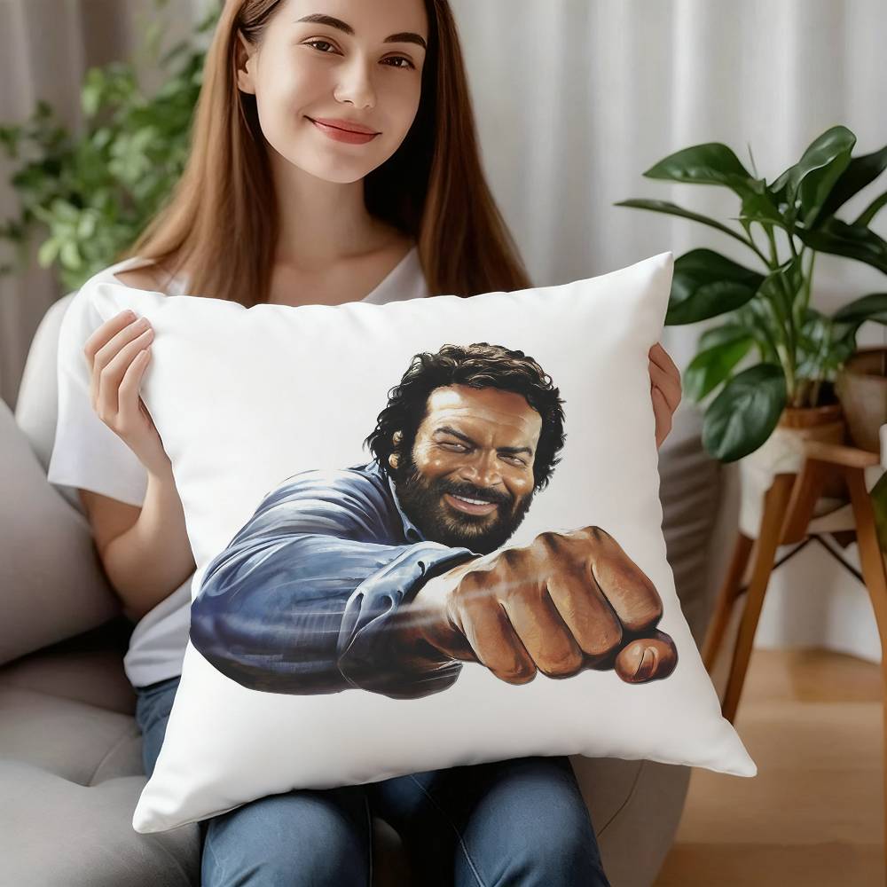 

T-Terence Hill And Bud S-Spencer Pillow Case Short Plush Double-sided Print Square Throw Pillow Covers Sofa Home Cushion Decor 12x12Inch