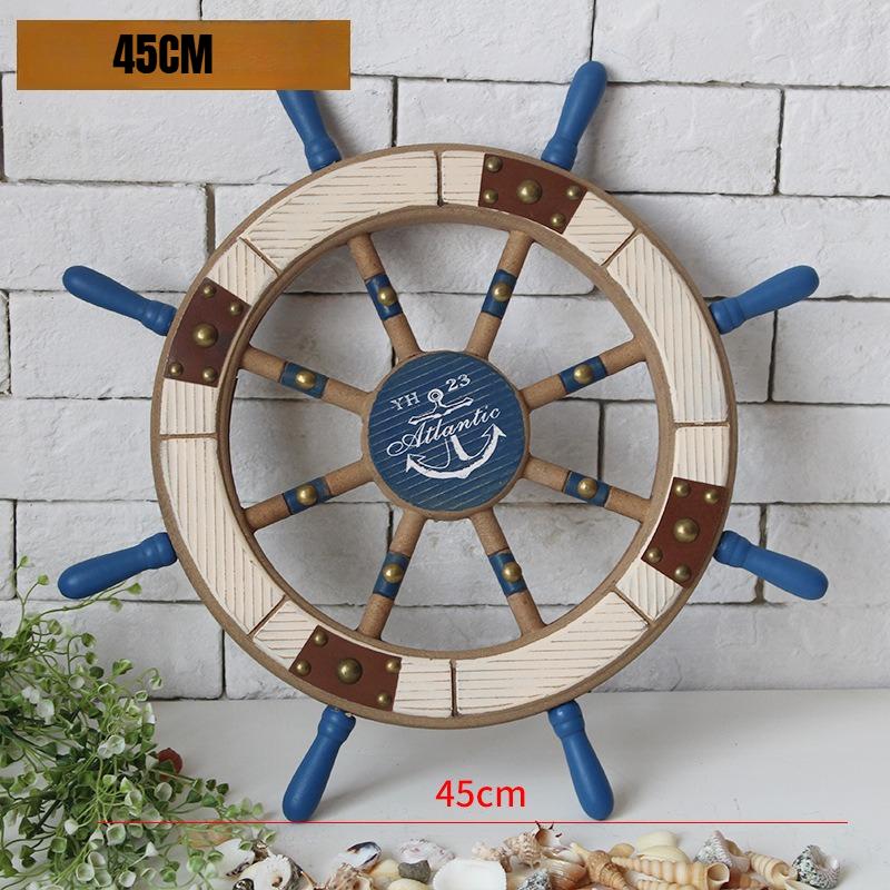 Mediterranes Holzschiffsraddekor 45cm Nautisches Ruder Handgefertigt Handwerklich Langlebiges Hängendes Ornament für die Wohnzimmerwand
