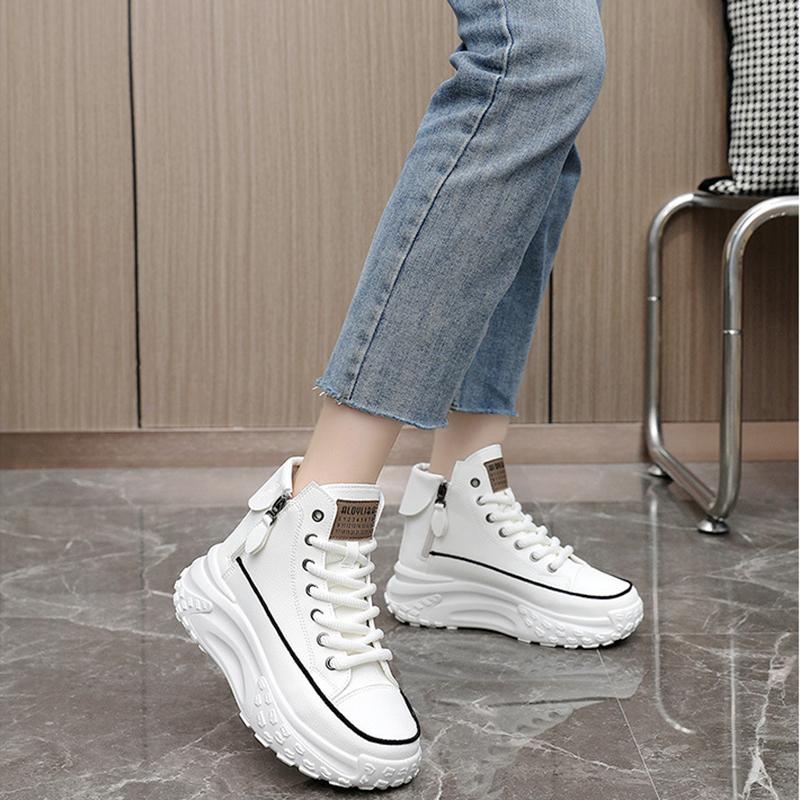 Vier Jahreszeiten High Top Schuhe für Damen, Schuhe mit runder Zehenpartie, Einzelschuhe mit dicker Sohle, Lässige Board-Schuhe mit Höhenvergrößerung, Warme und plüschige Schuhe