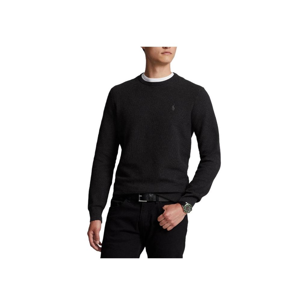 Polo Ralph Lauren FW24 Logo Embroidered Solid Color Crew Neck Long Sleeve Knit Sweater Men sweater Charcoal-Gray 710918163-005