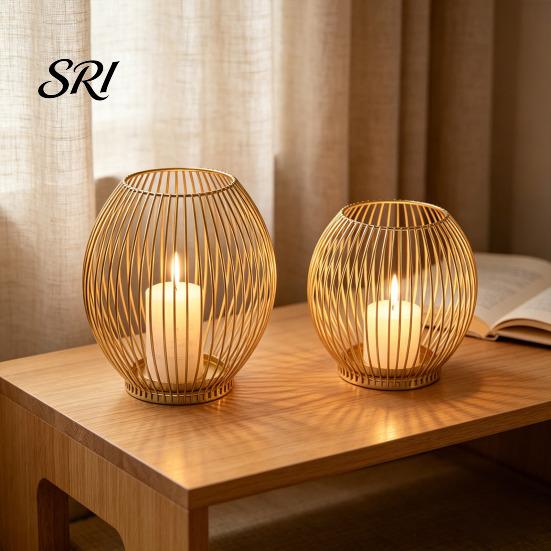 Medium Size Candle Holder Metal Wire Cage Pillar Vintage Hollow Out Combined Holders Set Tea Light for Fireplace Mantel Table Centerpiece Style