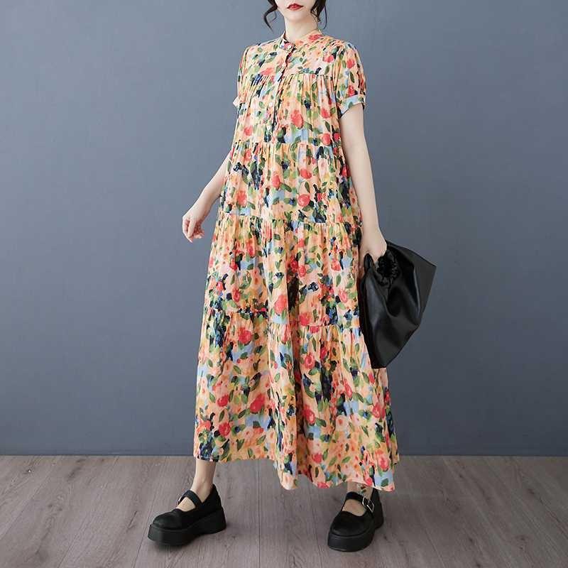 2025 Summer New Women Loose Large Size Fashion Printing Slim Long Big Swing Skirt