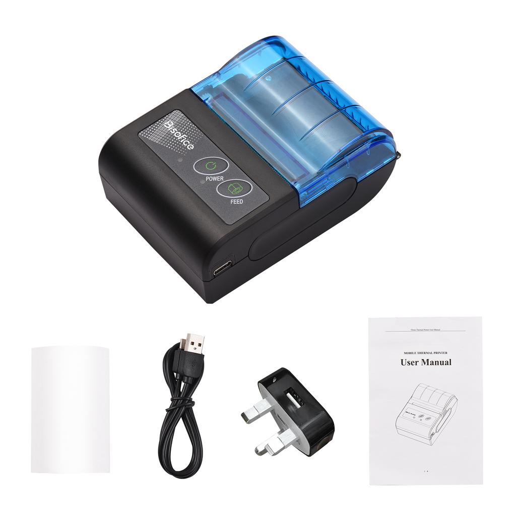 Bisofice Portable Mini Thermal Printer 2 Inch Wireless USB Receipt Bill Ticket Printer with 58mm Print Paper Compatible with IOS