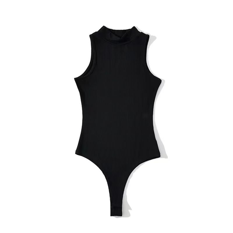 

Европейский и американский сексуальный комбинезон с полувысоким воротом, женский летний, облегающий, стройнящий, универсальный, без рукавов, топ-майка в рубчик, футболка для базового слоя Black S (47.50 kg-52.50 kg