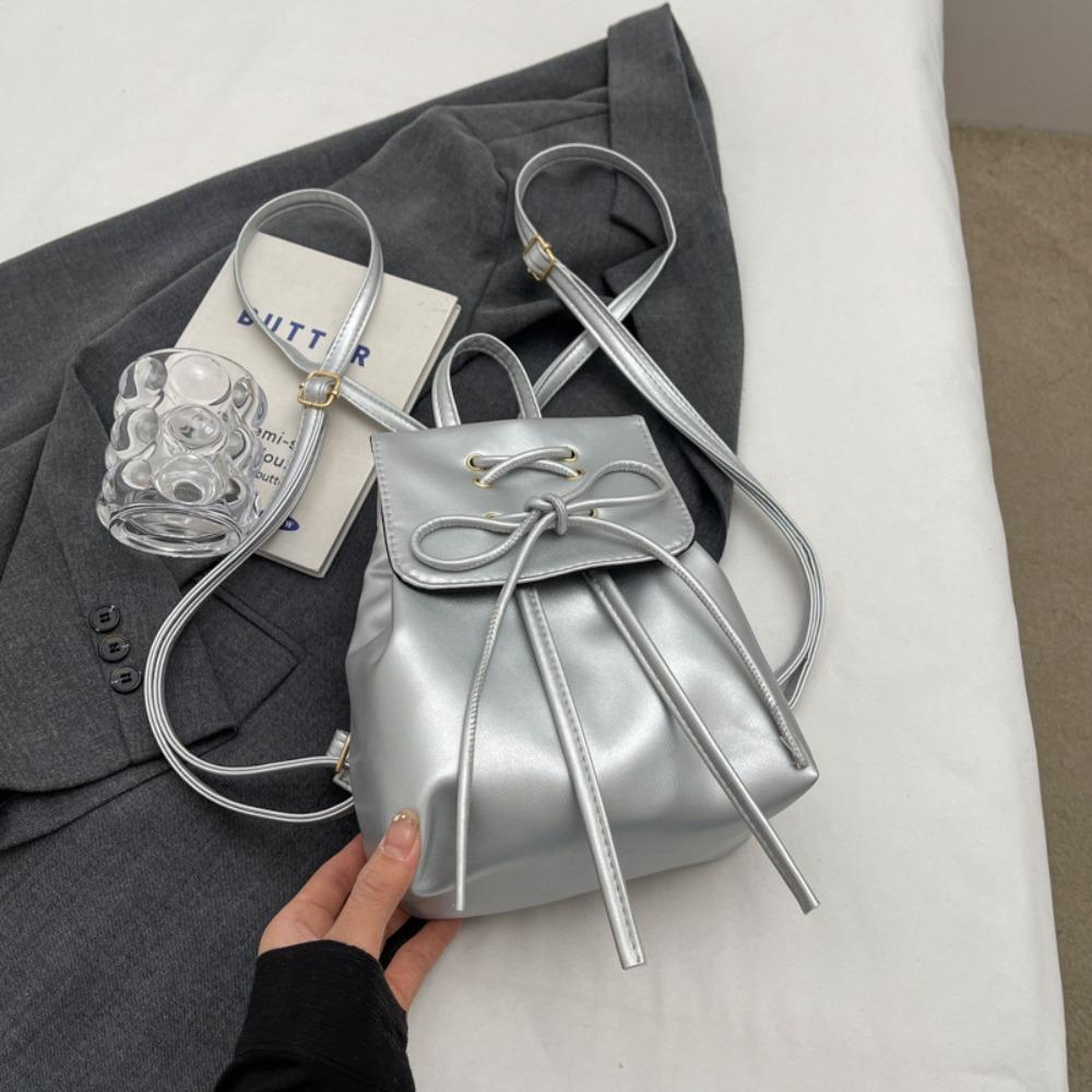 

Preppy PU Bowknot Backpack Sweet Shoulder Bag High Quality School Bag Travel серебряный