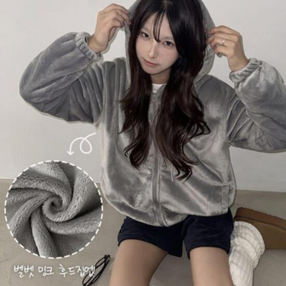 The Pink Women S Tocz overSized Velour Mink Fur Hoodie Jacket