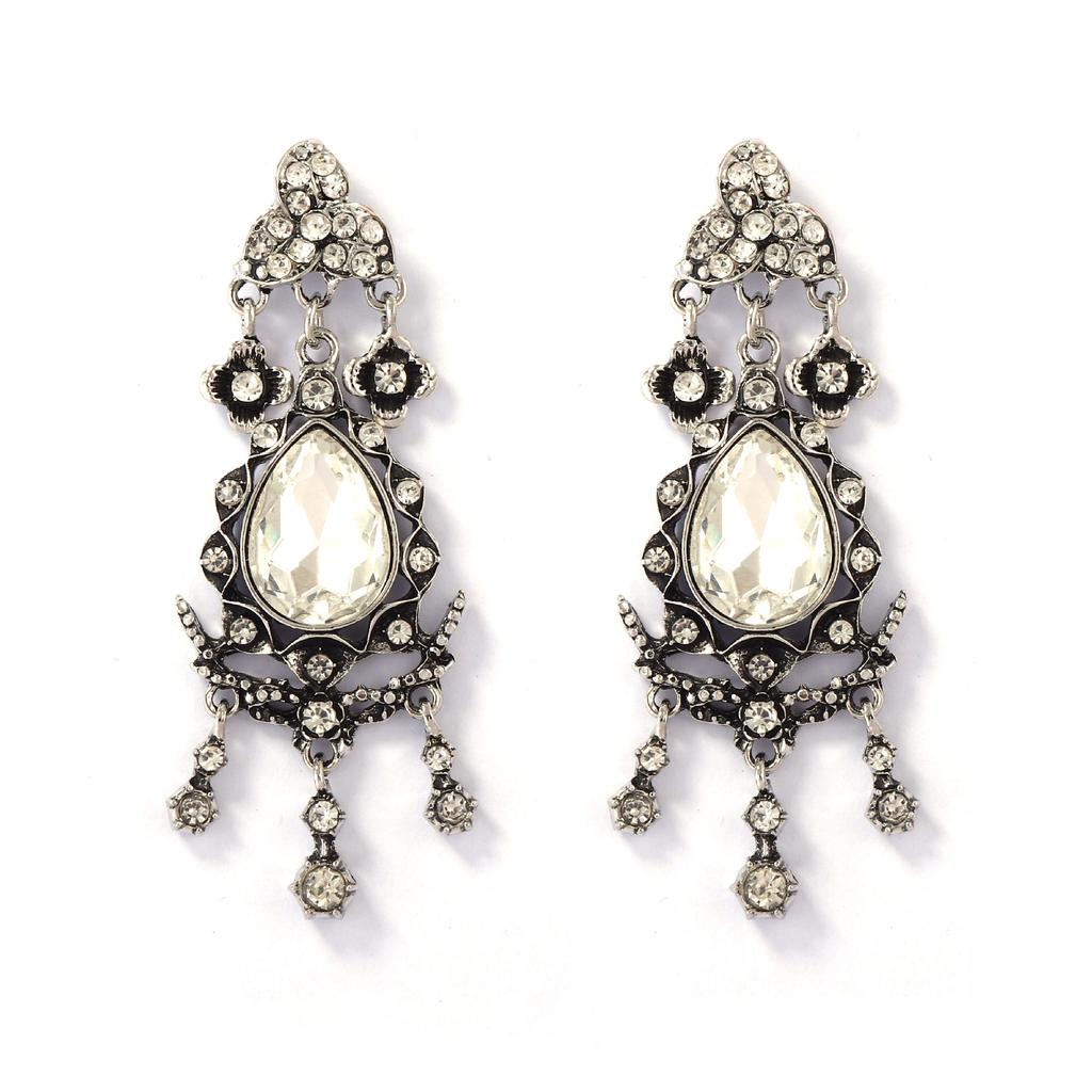 European, American Bohemian exquisite light luxury alloy full diamond drop-shaped pendant retro earrings female court style earrings