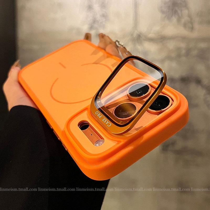

iPhone 17 Pro Max Magnetic Ring Protective Case with Glass Lens Cover iPhone 16 Pro Max оранжевый