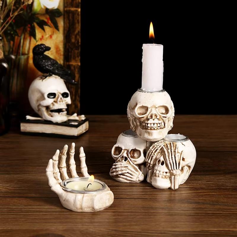 Ornamento a teschio in resina per Halloween, decorazione scheletro per Halloween, decorazione da tavolo e per l'ingresso, ornamento regalo