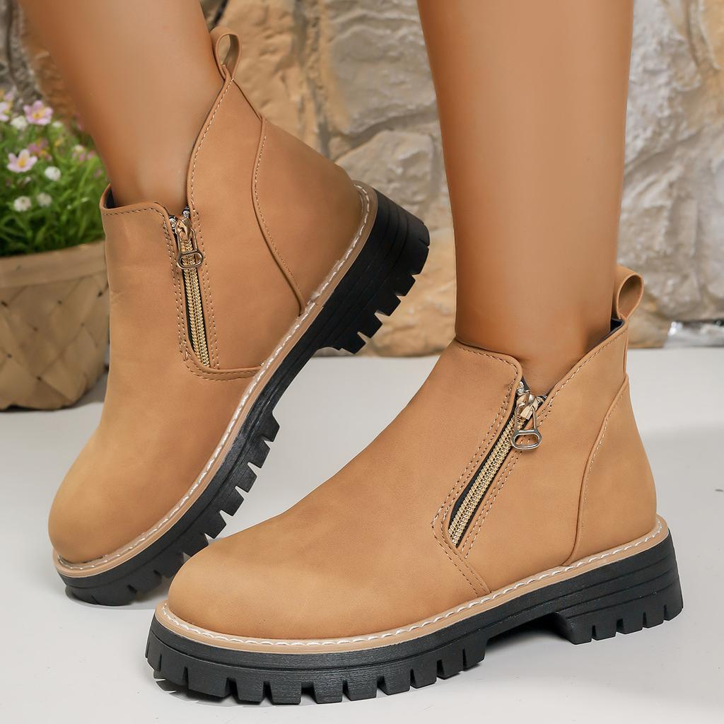 European and American large-size boots 22 autumn and winter new round head thick heel short tube side zipper Martin boots