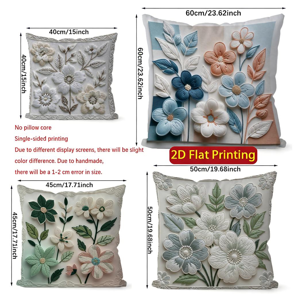 2D Floral 3D Embroidered Cushion Covers For Home Pattern Cushion Cover Suitable For Sofa Bedroom Car Pillow Cover