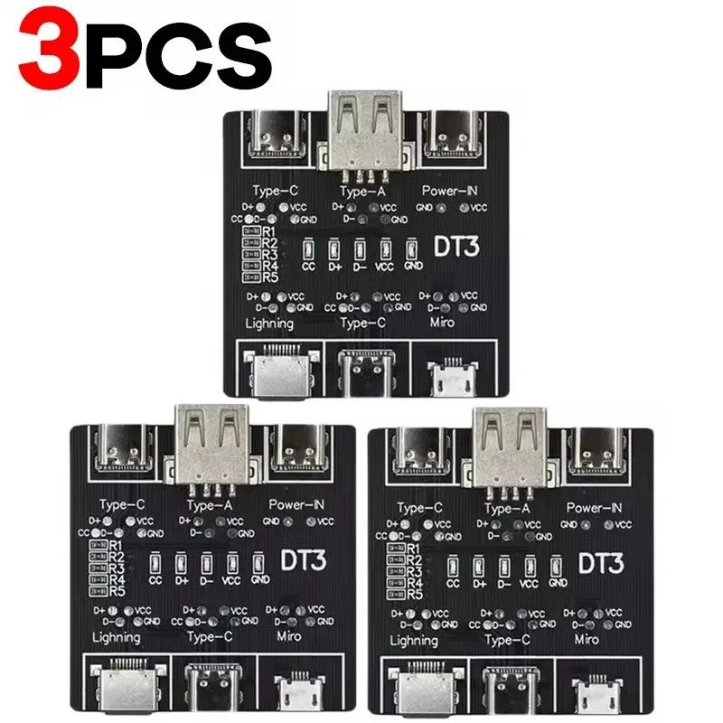 1-3Pcs DT3 USB Tester Data Cable Detection Board for IOS Android Micro Type-C Short Circuit on-Off Switching Test Board Tool