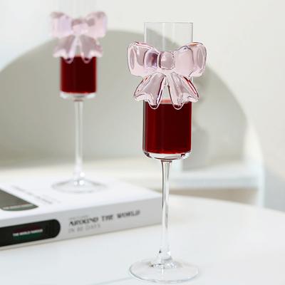 Verres à vin hauts à champagne avec nœud rose créatif Verres à vin mousseux pour fête de famille, vacances et mariage