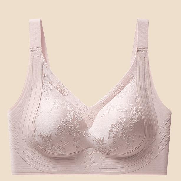 Seamless Embossed Bust Lifting Bra, Wireless Fixed Cup Anti-Sag Back Smoothing Shaping Bra
