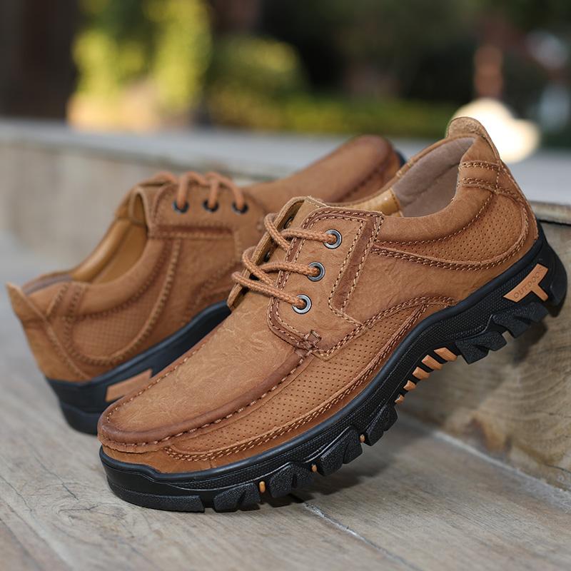 Fashion Outdoors Hiking Sneakers Genuine Leather Mens Casual Shoes Non-Slip Sports Walking Shoes Leisure Walk Treking Footwear Trainers