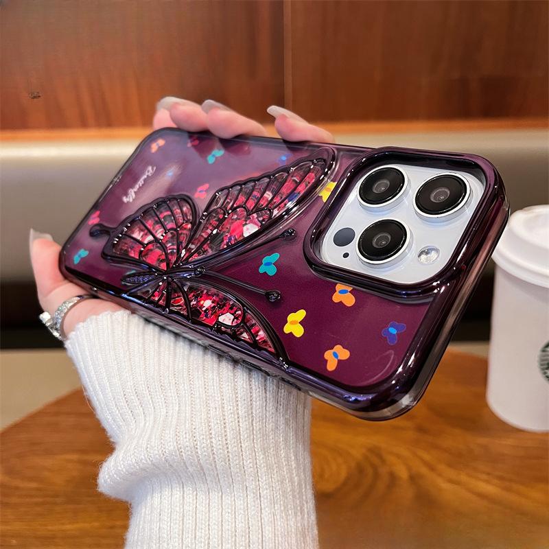 Electroplated Butterfly Card Paper Apple 15Promax Phone Case, Suitable for IPhone14 Protective Case Soft Shell TPU