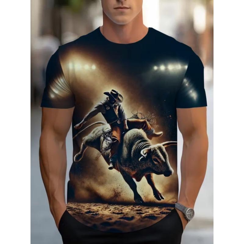 New Men's T-shirts Clothing Fashion Cowboy Printed Short Sleeve T-shirts Tops Summer Breathable Crew Neck T Shirt For Men