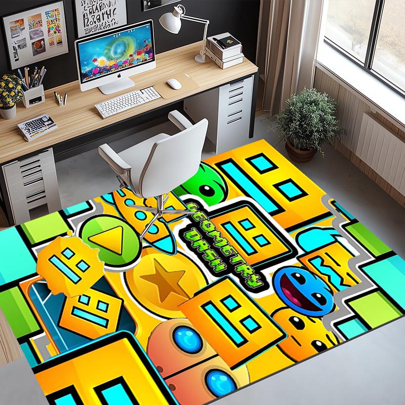 Geometry Dash Pattern Rug, Indoor/Outdoor Mat, for Picnic, Gameroom, Bedroom, Office, Living Room, Home Decor Carpet, Birthday Gift
