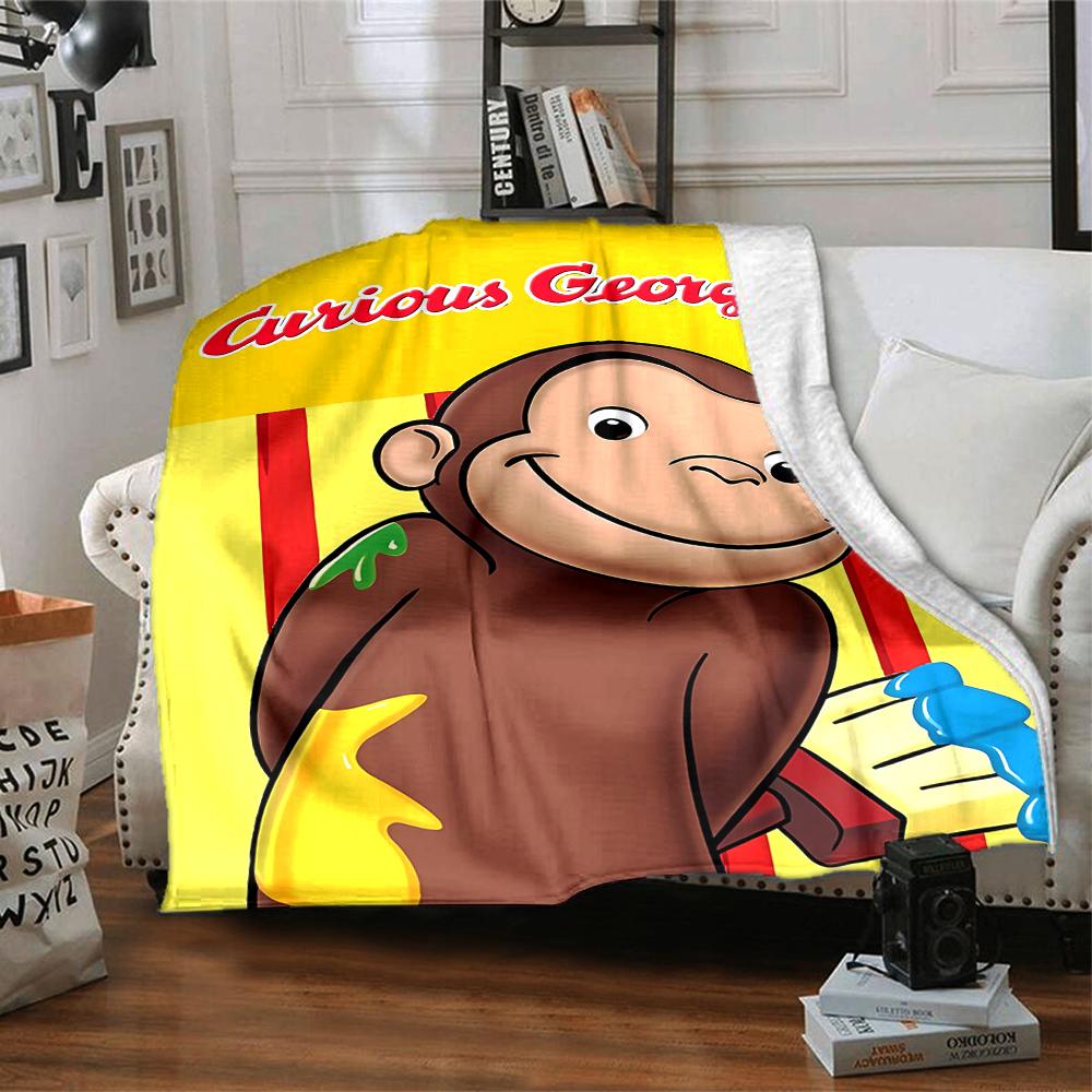 1pc Curious George (5) Blanket, Gift, for Men and Women, Soft Blanket, Good for Sofa Bed Couch Travel, Lightweight Flannel Blanket