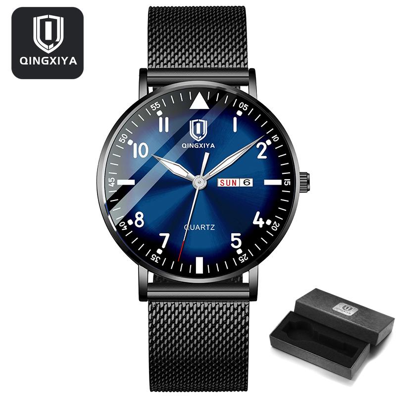 QINGXIYA Top Brand Watch Men Stainless Steel Business Date Clock Waterproof Watches Mens Luxury Sport Quartz Wrist Watch For Men