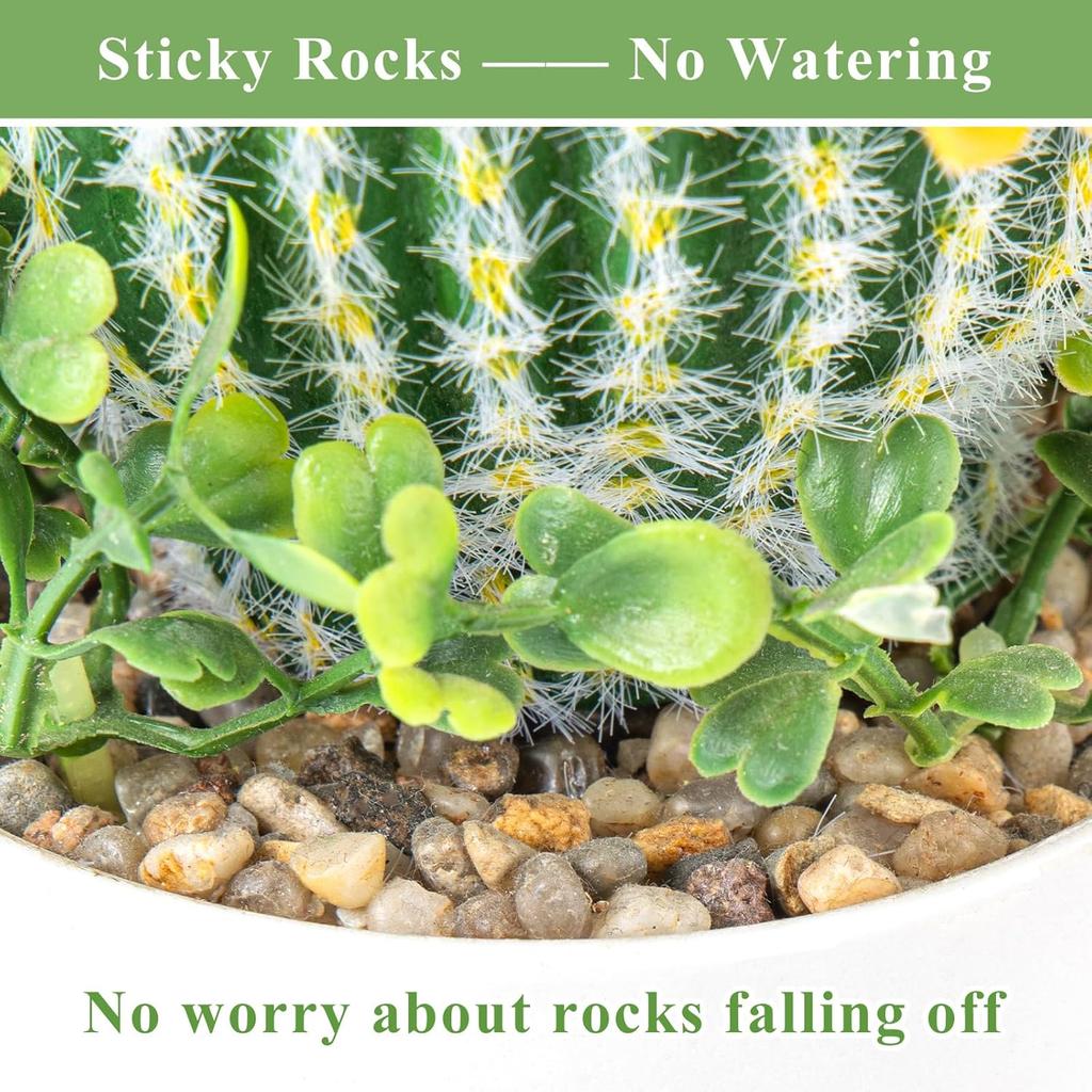 7.7 Inch Mini Artificial Cactus - Faux Cactus Flowering Cactus, Fake Succulent Plant Decor for Home Office