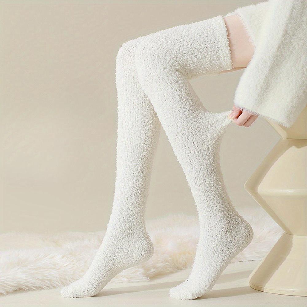 2 Pairs Simple Solid Color Socks, Winter Snow Socks, Thickened Warm Floor Socks, Calf Socks, Knee High Socks, Home Sleeping Socks, Casual Socks