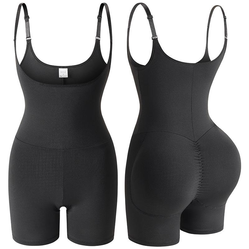 Adjustable Strap Open Bust Full Body Shaper Tummy Control Bodysuit S чёрный