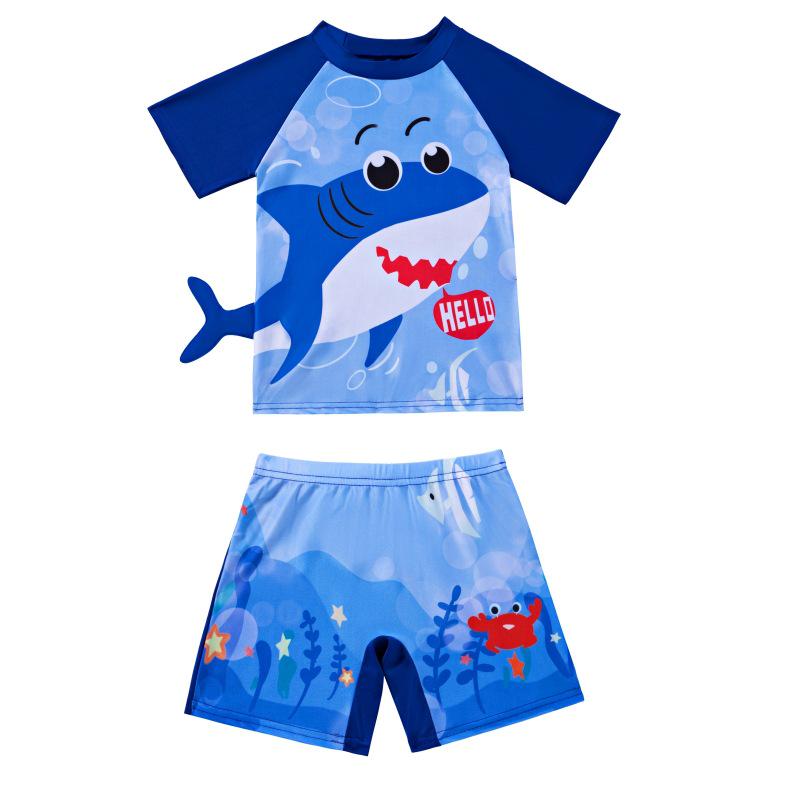 Children's Quick-Dry UPF Sun Protection Swim Set: Boys' Short-Sleeved Swimsuit and Baby Diving/Surfing Suit