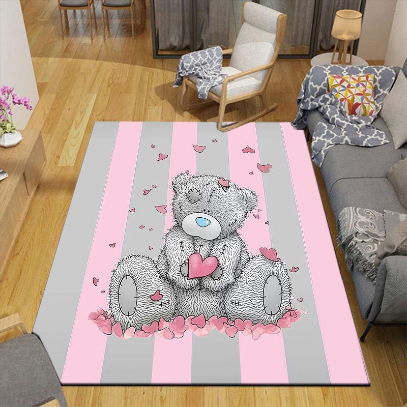 Tatty Teddy Flannel Pattern Square Carpet,Area Rug,Carpet Rug for Living Room Bedroom Sofa Playroom Decor,Non-slip Floor Mat